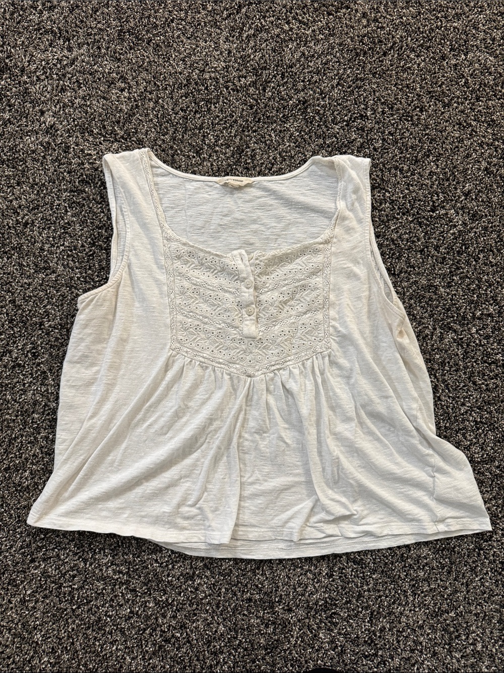 Lucky Brand Cream Eyelet Yoke Sleeveless Tank